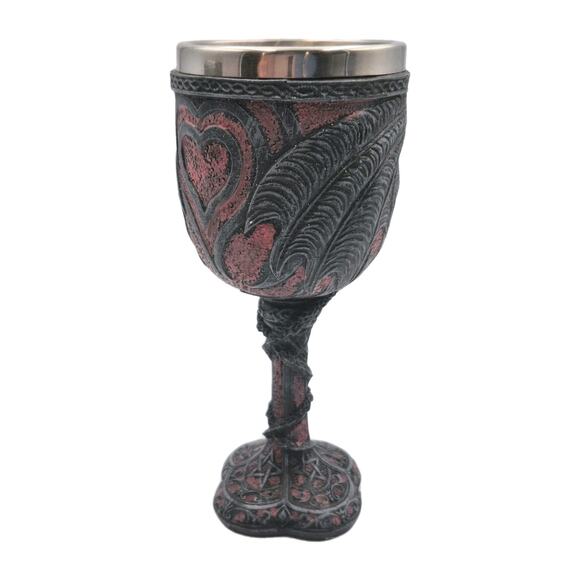 Pacific Giftware Medieval Goblet Double Dragon Heart Black Red 6.5" Tall 7oz - Picture 2 of 6